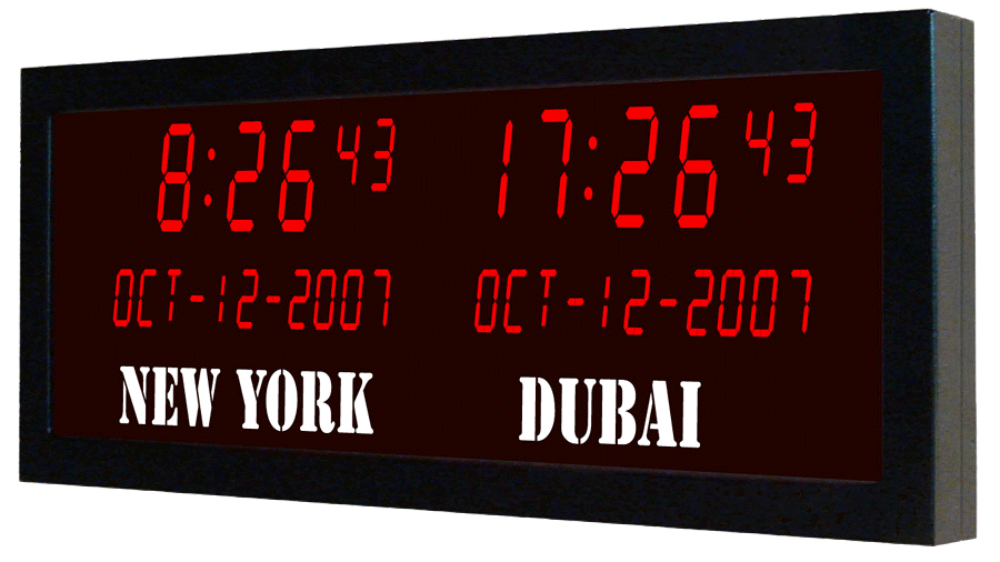2 Zone LED Wall Clock 2.3 inch 6 digits with Date and Text